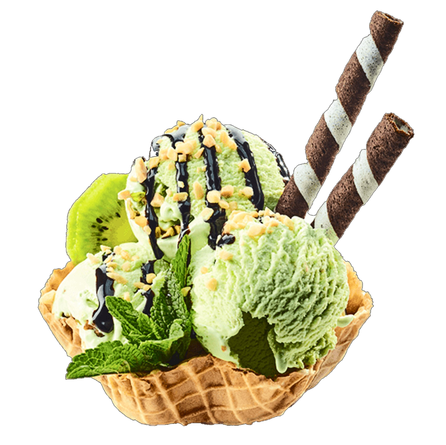 Sorvete artesanal CreamCherry — taça de casquinha com pistache, kiwi e calda